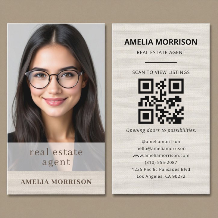 Linen Real Estate Agent QR Code Photo Business Card