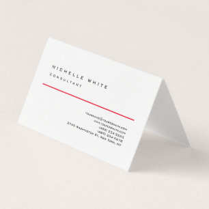 Linen Red White Classic Elegant Plain Professional Business Card