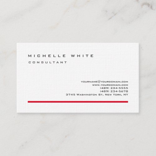 Linen Red White Classic Elegant Plain Professional Business Card