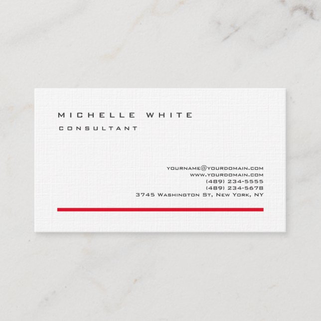 Linen Red White Classic Elegant Plain Professional Business Card (Front)