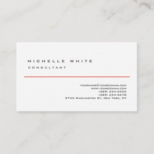 Linen Red White Classic Elegant Plain Professional Business Card