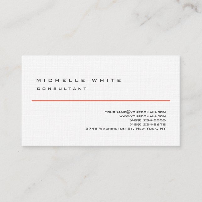 Linen Red White Classic Elegant Plain Professional Business Card (Front)