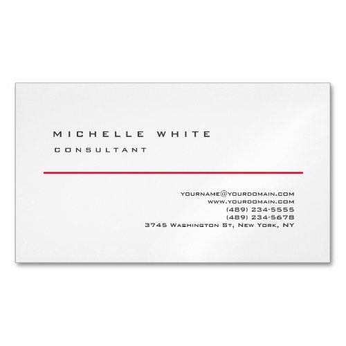 Linen Red White Classic Elegant Plain Professional Business Card Magnet