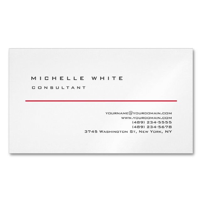 Linen Red White Classic Elegant Plain Professional Business Card Magnet (Front)