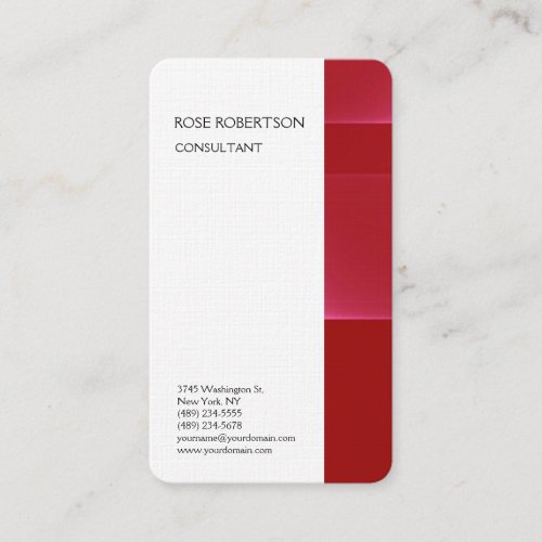 Linen Red White Minimalist Professional Plain Business Card