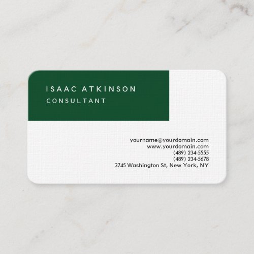 Linen Rounded Elegant Forest Green Professional Business Card