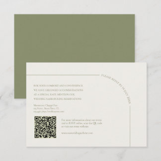 Linen & Sage Green with QR Code Boho Minimalist  RSVP Card