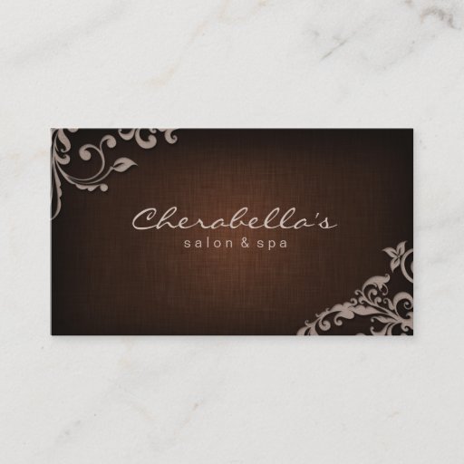 Customizable Linen Salon Spa Floral Business Card Brown Beige