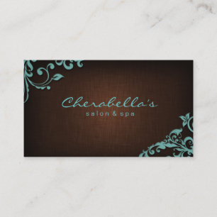 Linen Salon Spa Floral Business Card Brown Blue