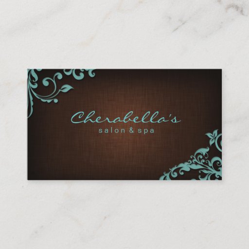 Customizable Linen Salon Spa Floral Business Card Brown Blue