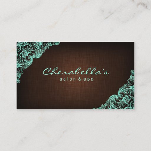 Customizable Linen Salon Spa Floral Business Card Brown Mint