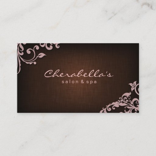 Customizable Linen Salon Spa Floral Business Card Brown Pink