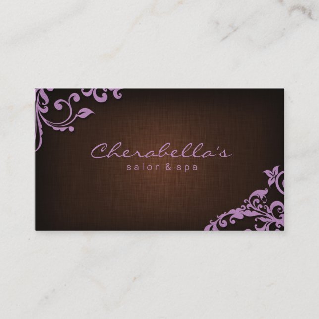 Linen Salon Spa Floral Business Card Brown Purple (Front)