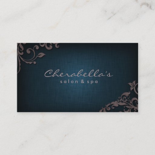 Customizable Linen Salon Spa Floral Business Card Denim Taupe