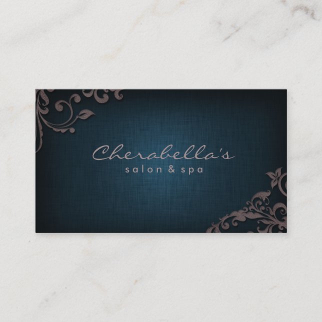 Linen Salon Spa Floral Business Card Denim Taupe (Front)