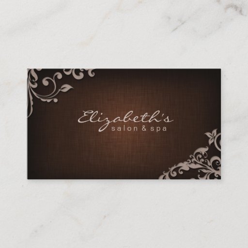 Customizable Linen Salon Spa Floral Flowers Brown Beige Business Cards