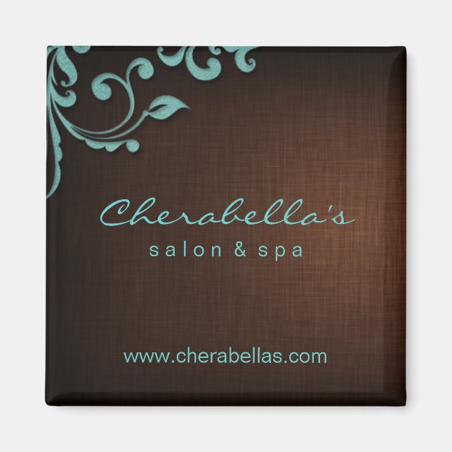 Linen Salon Spa Floral Magnet Brown Blue (Front)
