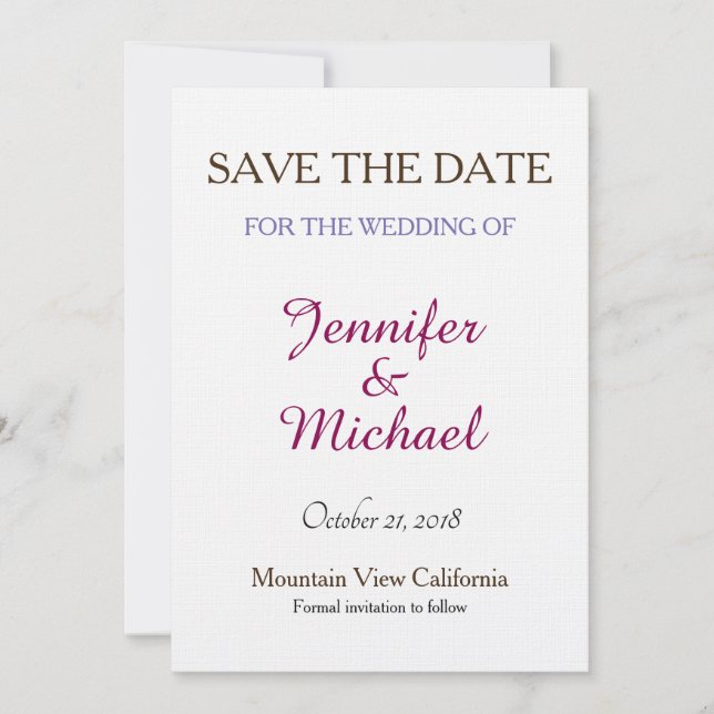 Linen Save the Date Wedding Classical Handwriting (Front)