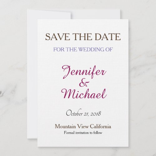 Linen Save the Date Wedding Classical Handwriting