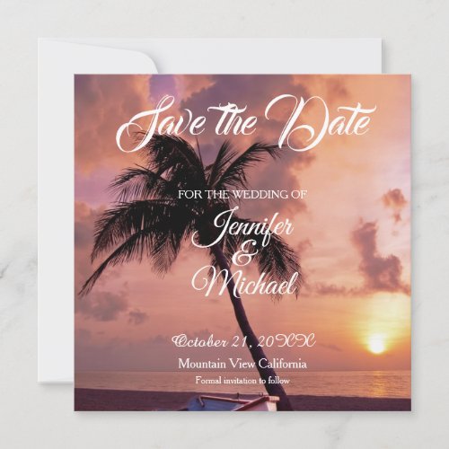 Linen Save the Date Wedding Palm Trees Exotic