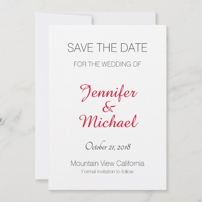 Linen Save the Date Wedding Red Handwriting Modern (Front)