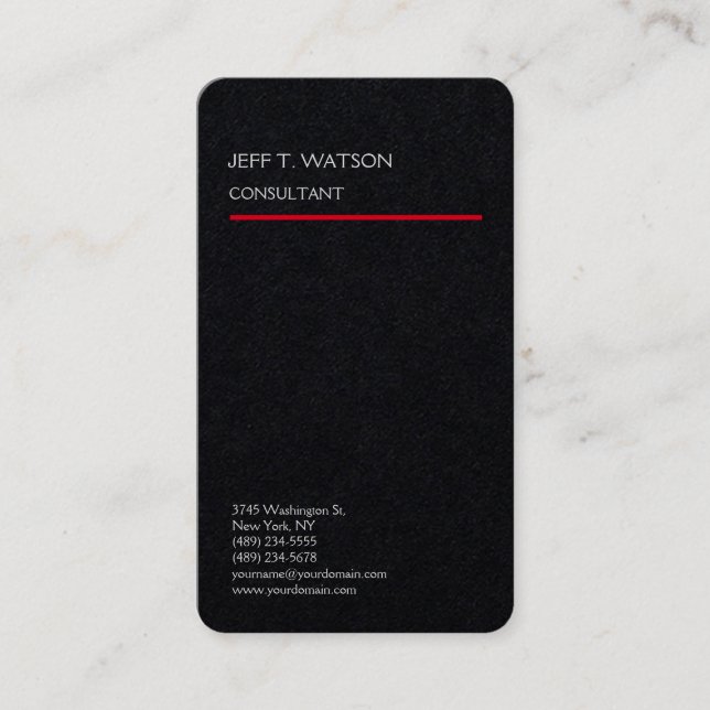 Linen Simple Plain Black Red Modern Minimalist Business Card (Front)