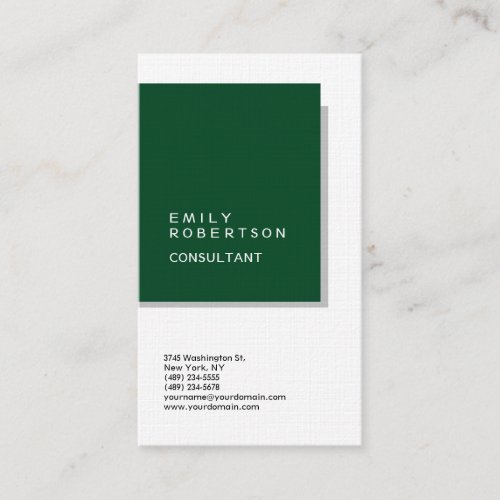 Linen Simple Plain Green White Modern Minimalist Business Card