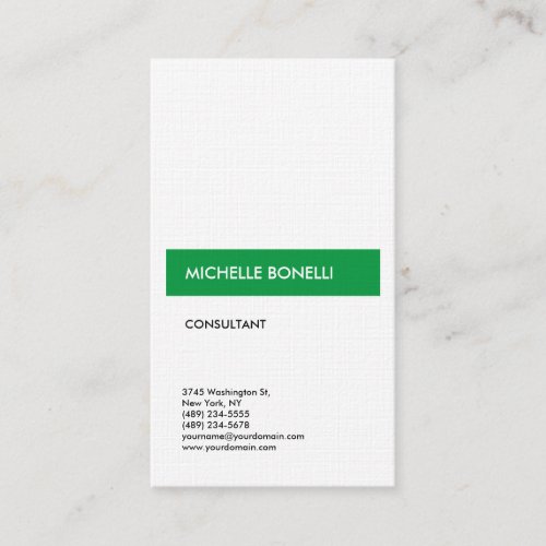 Linen Simple Plain Modern Minimalist Green White Business Card