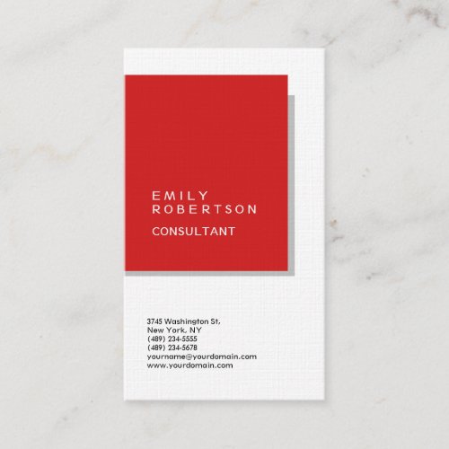 Linen Simple Plain Red  White Modern Minimalist Business Card