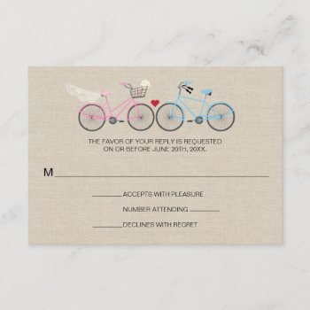 Linen Style Bicycle Pink Wedding Reply Rsvp by starstreamdesign at Zazzle