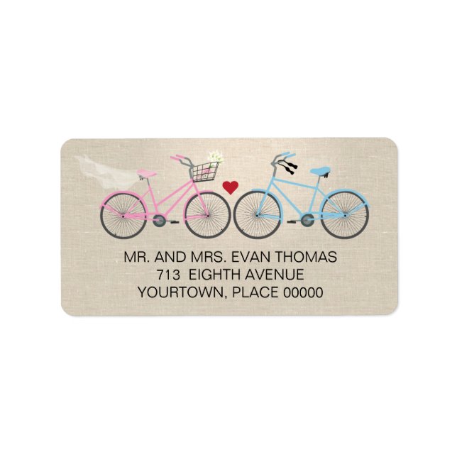 Linen Style Bicycle Wedding Return Address Label (Front)