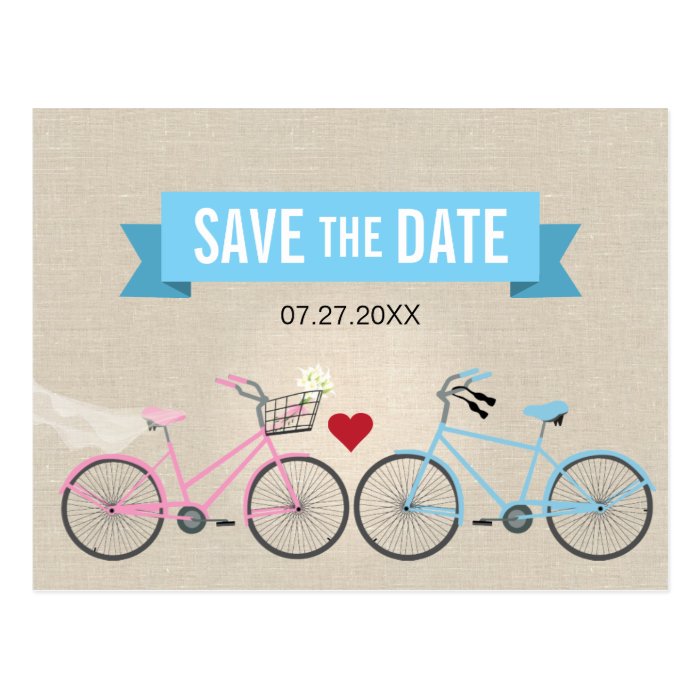 Linen Style Bicycle Wedding Save the Date Postcards