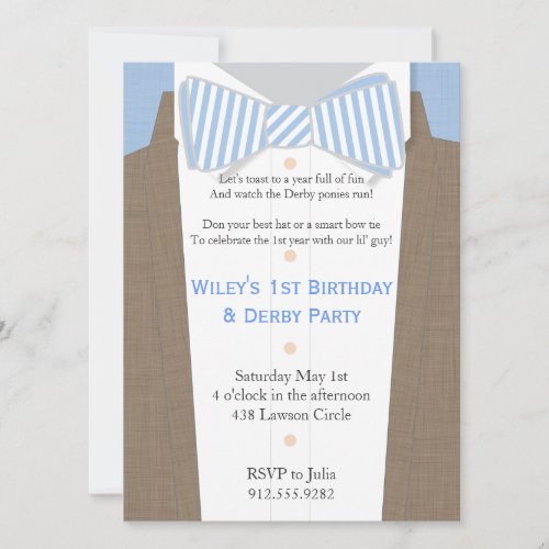 Linen Suit and Seersucker Bow Tie Party Invitation