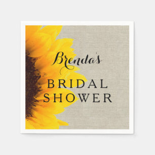 Linen Sunflower Bridal Shower Paper Napkins