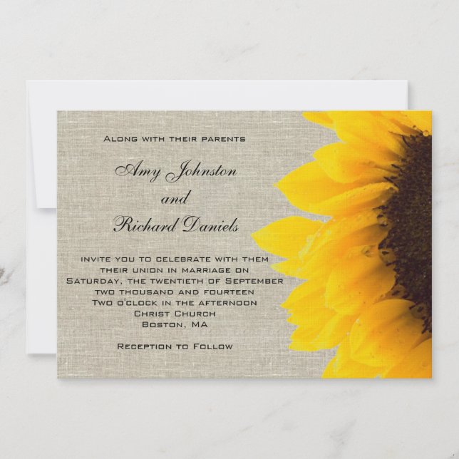 Linen Sunflower Rustic Wedding Invitation (Front)