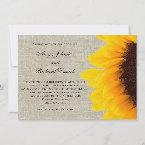 Burlap Linen Sunflower Rustic Wedding Invitation