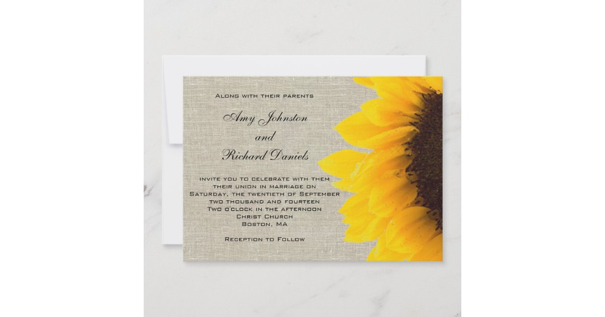 Linen Sunflower Rustic Wedding Invitation | Zazzle
