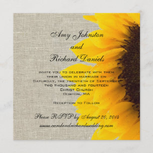 Linen Sunflower Rustic Wedding Invitation