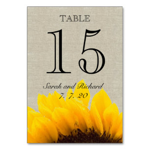 Linen Sunflower Rustic Wedding Table Number Card