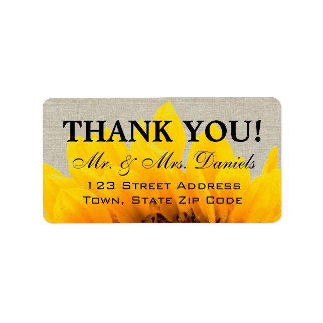 Linen Sunflower Rustic Wedding Thank You Label (Front)