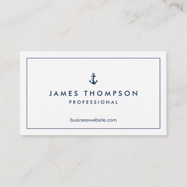 Linen Texture Anchor Logo Professional Classic Business Card (Front)