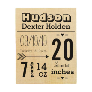 Linen Texture Gender Neutral Birth Record Wood Wall Decor