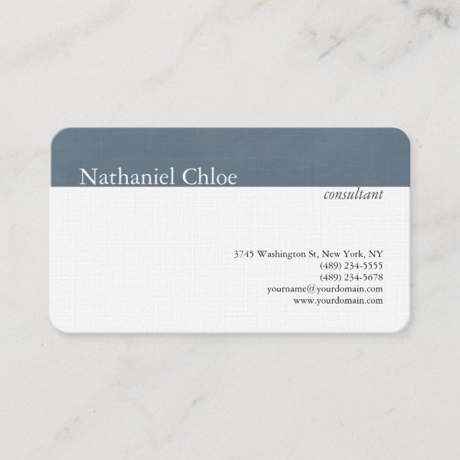 Linen Trendy Blue Grey Stripe Creative Modern Business Card (Front)