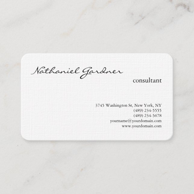 Linen Trendy Handwriting Plain Creative Modern Business Card (Front)