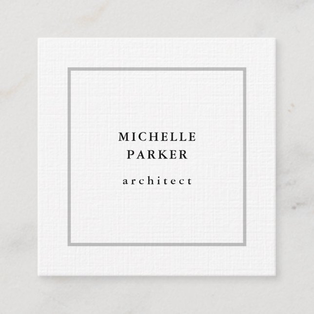 Linen Trendy Minimalist Professional Modern Square Business Card (Front)