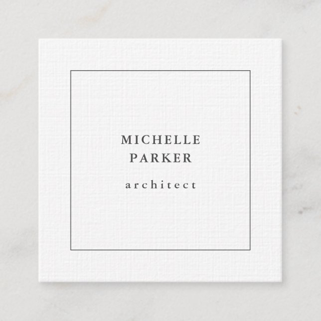 Linen Trendy Minimalist Professional Modern Square Business Card (Front)