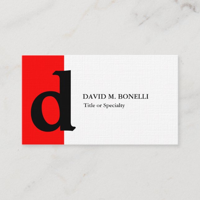 Linen trendy modern red black monogram business card (Front)