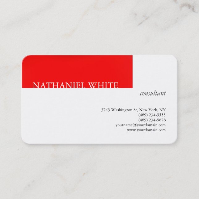 Linen Trendy Red Stripe White Creative Modern Business Card (Front)