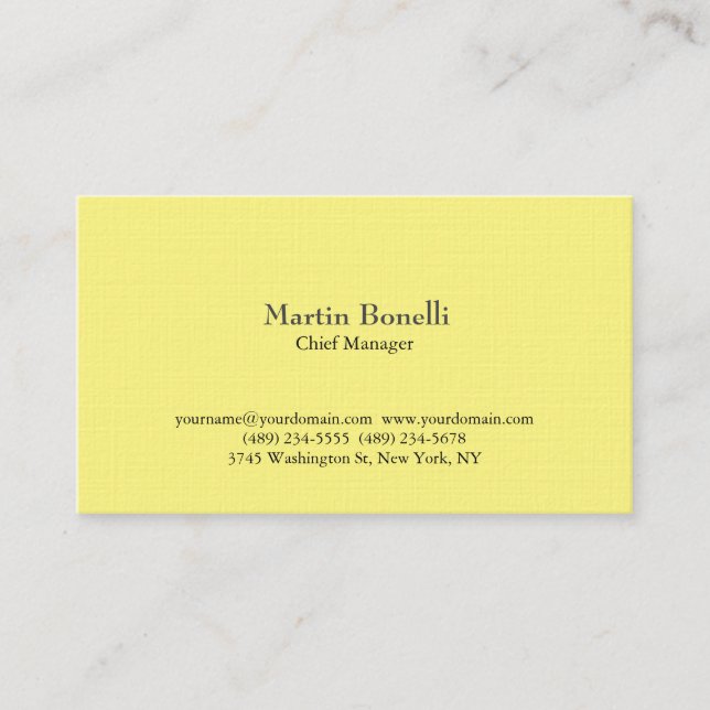 Linen Unique Classical Simple Light Yellow Business Card (Front)