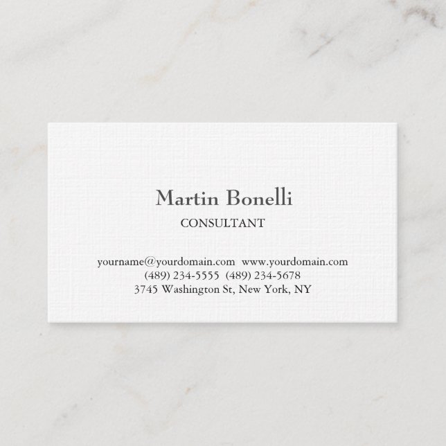 Linen Unique Classical Simple White Business Card (Front)